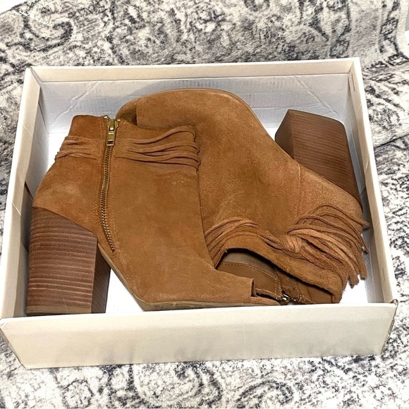 Steve Madden Baine Open Toe Suede Ankle Booties Cognac Brown Size 8 - Picture 5 of 7